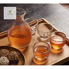 Bộ ly rượu Sake nhỏ thủy tinh cổ điển Nhật Bản sang trọng vân hoa tuyết