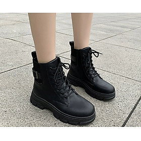 Giầy Boot nữ, kiểu dáng buộc dây độn đế 5p kiểu dáng và phong cách cá tính
