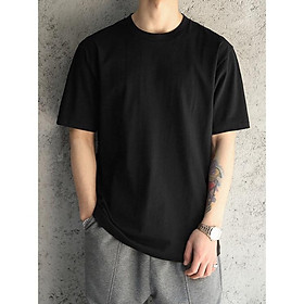 Áo Thun TAY LỠ TRƠN - Áo Phông Trơn Basic Unisex Nam Nữ Form Rộng Thời Trang Hàn Quốc Ullzang - ĐEN - XL 60 - 70KG < 1M77