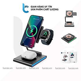 Mua Dock Sạc Trong Suốt WIWU Geek 3in1 Wi-W023 Sạc Không Dây 15W Cho IP 15/14/13/12  Tích Hợp Đèn LED RGB  Dễ Dàng Gấp Gọn - Hàng Chính Hãng