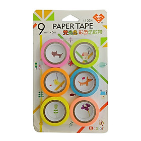 Vỉ 6 cuộn Băng keo giấy 9mmx5m Paper Tape