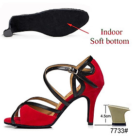 Giày Latin Salsa Tango Phòng Khiêu Vũ Đảng Giày Thể Thao Nữ Đỏ Đen Bé Gái Cao Gót Mùa Hè Ngoài Trời giày Khiêu Vũ Nữ Color: Indoor red 7.5cm Shoe Size: 33