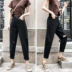 Quần Baggy 3 Màu Rách Hông Đùi Và Gối - Form Thường, Lưng Cao Siêu Đẹp