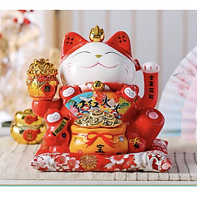 Mua Mèo Thần Tài Sứ   Mèo May Mắn Maneki Neko cao 27cm
