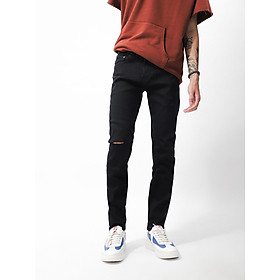 Quần jean đen wash cào rách gối DF form slimfit - Quần jeans nam cao cấp 220631 | LASTORE MENSWEAR