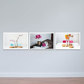Mua Bộ 3 tranh tĩnh vật  Lọ và hoa xinh xắn  | Tranh treo tường hoa lá W3394 Canvas