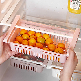 Bộ 2 khay rổ nhựa kéo dài đựng thức ăn thực phẩm trong tủ lạnh thông minh tiện dụng