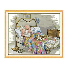 Bộ Làm Tranh Thêu Chữ Thập Hình Đôi Vợ Chồng Già (17.3 x 14 inches)