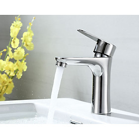 Vòi Lavabo 1 trụ tròn cần thẳng SUS304 - Loại bóng + 2 dây cấp - ITALIA 