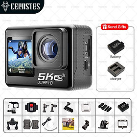 CERASTES 5K WiFi Anti-shake Action Camera 4K 60FPS Dual Screen 170° Wide Angle 30m Waterproof Sport Camera with Remote Control Color: V39 5k A
