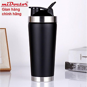 Bình Lắc Inox Tập Gym Shaker Cao Cấp Chính Hãng miDoctor 800ml – Chọn Màu Tặng Kèm Bóng Lò Xo Đánh Bột