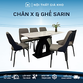 Mua Bàn ăn mặt đá ceramic bóng chân chéo chữ x cong kết hợp ghế Sarin