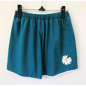 QUẦN THUN SHORT NỮ - FREESIZE - LƯNG CO GIÃN THOẢI MÁI - HOA CÚC - NHIỀU MÀU - Xanh Kim Tuyến