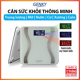 Hình ảnh Cân sức khỏe điện tử thông minh Genky - phân tích cơ thể, theo dõi mỡ, cơ, nước, xương, calo, màn hình siêu rộng