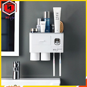 Bộ dụng cụ nhả kem đánh răng tự động 02 cốc và giá treo bàn chải đa năng HT SYS-COCO- chất liệu ABS cao cấp