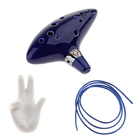 1 Set Dark Blue 12 Holes AC Ocarina Flute Xun+White Ocarinas Holder Home Decoration Adornment