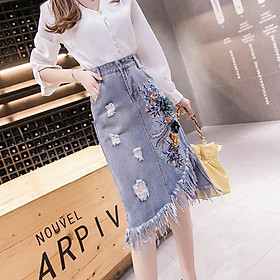 Chân váy jean thiết kế ngang gối 06 C001
