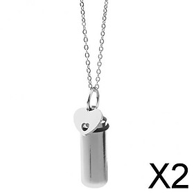 2xSilver Stainless Steel Pendant Cremation Keepsake Memorial Ash Urn Necklace