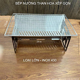 Bếp nướng than hoa xếp gọn, bằng inox 430, chuyên cho cắm trại, picnic rất tiện, loại lơn 28x18cm