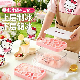 Khay Làm Đá Hello Kitty Có Hộp Đựng Nắp Đậy – Khuôn Silicone Làm Đá Viên, Thạch Pudding, Kẹo Dẻo