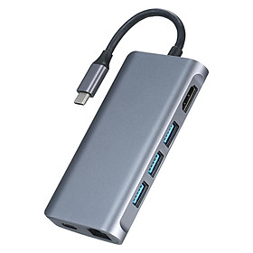 Bộ chuyển đổi 8 trong 1 Type-C Hub Type-C sang 4K @ 30Hz HD với cổng Ethernet / USB 3.0 / 87W PD Sạc nhanh / Hỗ trợ thẻ TF&SD