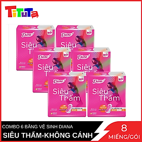 Combo 6 Băng vệ sinh Diana Siêu thấm Maxi (dày) không cánh 8 miếng/gói