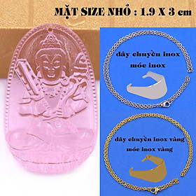 Mặt Phật Hư không tạng pha lê hồng 1.9cm x 3cm (size nhỏ) kèm vòng cổ dây chuyền inox vàng + móc inox vàng, Phật bản mệnh, mặt dây chuyền
