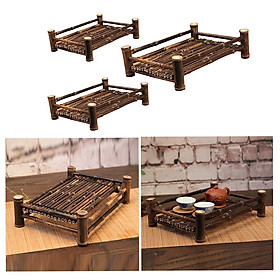3pcs Bamboo Tray for Tea Sets Gongfu Tea Accessories Stand Brown S+M+L