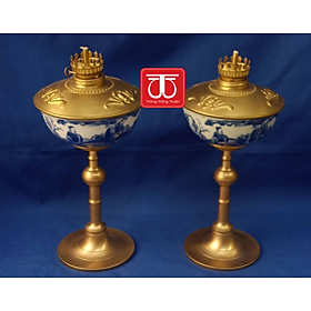 Mua ĐÔI ĐÈN DẦU CHÂN ĐỒNG VẼ TAM ĐA CAO 39CM CẢ BÓNG .