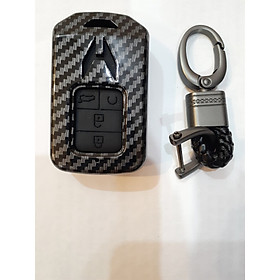 Hình ảnh Ốp nhựa carbon lót silicon bọc, bảo vệ chìa khóa xe Honda Civic 2019-2020 kèm móc đeo INOX