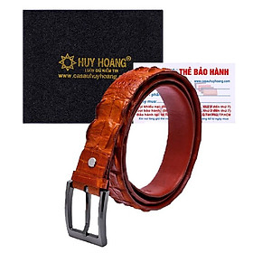 HC4841 - Dây nịt nam da cá sấu Huy Hoàng nguyên con 3,5P bát gài đầu kim màu vàng bò
