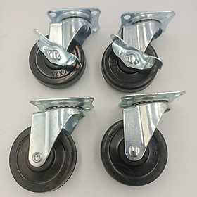Mua Bộ 4 bánh xe đẩy 75 mm cao su đen chịu lực cao - 2 bánh xoay và 2 bánh xoay có khóa