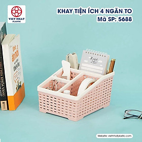 Khay nhựa tiện ích 4 ngăn mới loại to Việt Nhật, khay 4 ngăn để bàn đựng bút, đồ dùng đa năng .THPAM