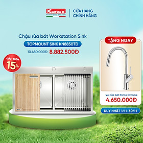 Chậu rửa bát Konox, Topmount Series, Model KN8850TD, Inox 304AISI tiêu chuẩn châu Âu, Hạ bậc tích hợp, 880x500x228(mm), Hàng chính hãng