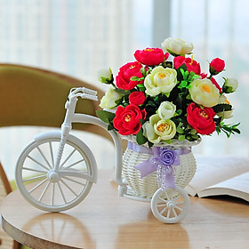 Mua Giỏ hoa xe đạp trang trí kệ tủ độc đáo  bông giả cắm sẵn nhiều mẫu - giỏ cắm sẵn hoa hồng hungary đỏ