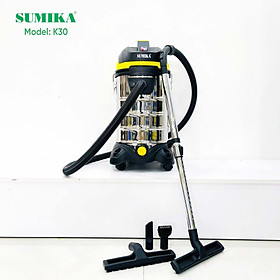 Máy hút bụi SUMIKA K30, Màu Vàng, 30L, 1800W, hút nước, hút bụi, thổi bụi, dây điện dài 10m, thùng chứa inox không gỉ - Hàng chính hãng