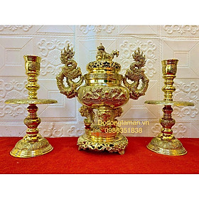 Mua Bộ Đồ Thờ Ngũ Sự Đỉnh Song Long Chầu Nguyệt 40cm bằng đồng nguyên chất  tai rồng phú quý