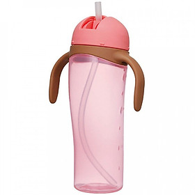 Bình Uống Nước Tay Cầm Có Ống Hút Pigeon 330ml - Màu Hồng