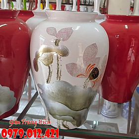 Bình hoa Bát Tràng khảm hoa sen cao 27cm