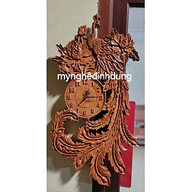 Mua Tranh đồng hồ treo tường khắc phu thê viên mãn bằng gỗ  hương đá kt 60x36x3cm