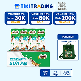Thùng 48 Hộp Sữa Nestlé MILO A2 MỚI  (180ml / Hộp)