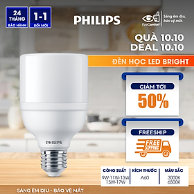 Bóng đèn Philips LED Bright E27 bảo vệ mắt, ánh sáng vàng, ánh sáng trắng (01 bóng)