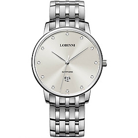 Đồng hồ nam Lobinni L3010-7 chính hãng Thụy Sỹ ,Kính sapphire ,chống xước ,Chống nước 30m,mặt trắng vỏ trắng dây kim loại thép không gỉ 316L,Máy điện tử (Quartz) ,Bảo hành 24 Tháng,thiết kế đơn giản ,trẻ trung và sang trọng