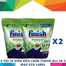 2 Túi 70 viên rửa chén Finish All in 1 Max – 0% Ecolabel EU - MỚI VỀ - 10x tính năng