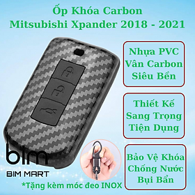 Ốp Vân Carbon Lót Silicon Bọc, Bảo Vệ Chìa Khóa Xe Mitsubishi Xpander 2018 - 2021 ( Tặng kèm móc đeo INOX )