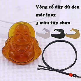 Mặt Phật Di lặc Pha lê trà 3.6 cm kèm vòng cổ dây dù đen + móc inox vàng, mặt dây chuyền Phật cười