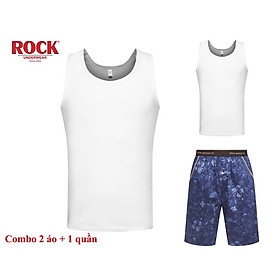 Combo 2 áo thun 3 lỗ không đường may vải cotton 100% ROCK 5076 + 1 quần Short nam 5047 mạnh mẽ cá tính mặc nhà, tập gym