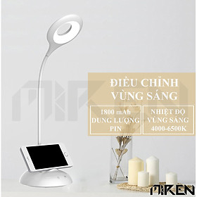 Đèn Bàn Học Đọc Sách Làm Việc LED Chống Cận Bảo Vệ Mắt – Cảm Ứng Tích Hợp Pin 1800mAh – Vùng Sáng 4000-6500K – 3 Cấp Độ Điều Chỉnh – Kết Hợp Kê Điện Thoại Tiện Lợi 