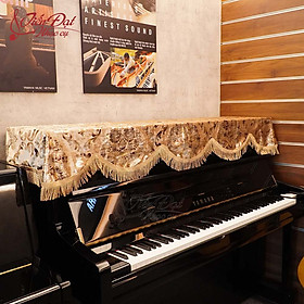 Khăn Phủ Đàn Piano Nhung Vàng Thêu Hoa Tua Rua Xoắn KU-06B