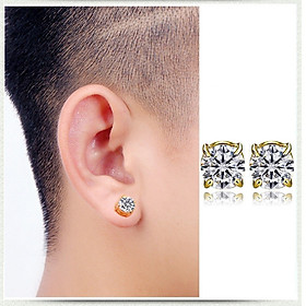 Bông Tai Nam Châm Đính Đá Ko Cần Bấm Lỗ Tai Titan Ko Đen TT 3382 - 1 Cặp